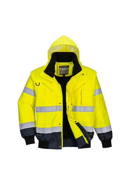 C465 - Hi-Vis 3-In1 Kontrast Bomber Mont Sarı/lacivert