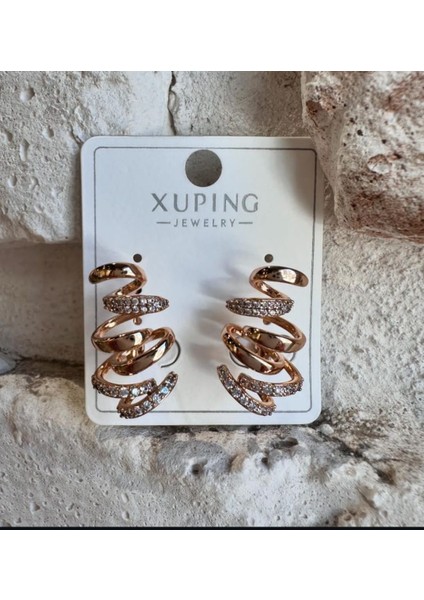 Çelik Gold Spiral Taşlı Küpe