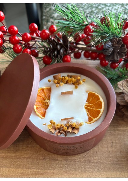 Fall In Chestnut, Tarçın ve Portakallı Mum, Soy Wa x , Beton Saksılı Dekoratif Mum, Vanilyalı Mum