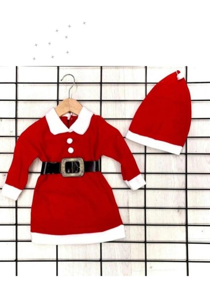Kız Çocuk Noel Anne Yılbaşı Kostümü Etekli Şapkalı Elbise Yılbaşı Noel Baba Kostümü
