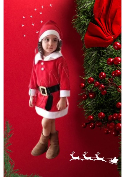 Kız Çocuk Noel Anne Yılbaşı Kostümü Etekli Şapkalı Elbise Yılbaşı Noel Baba Kostümü fiyatları