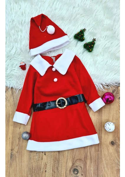 Kız Çocuk Noel Anne Yılbaşı Kostümü Etekli Şapkalı Elbise Yılbaşı Noel Baba Kostümü fırsatları