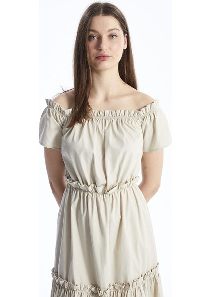 Kayık Yaka Düz Kısa Kollu Kadın Elbise modelleri