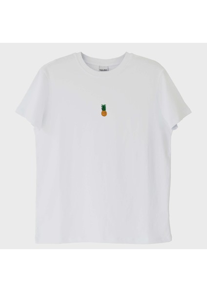 Tropikal Ananas Desenli Nakışlı Tişört