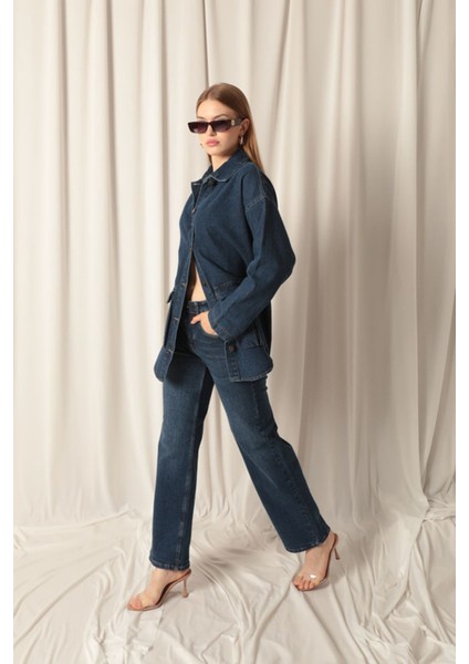 Denim Kumaş Wide Leg Kadın Lacivert Kot Pantolon fiyatları