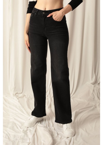 Denim Kumaş Wide Leg Kadın Siyah Kot Pantolon fiyatları