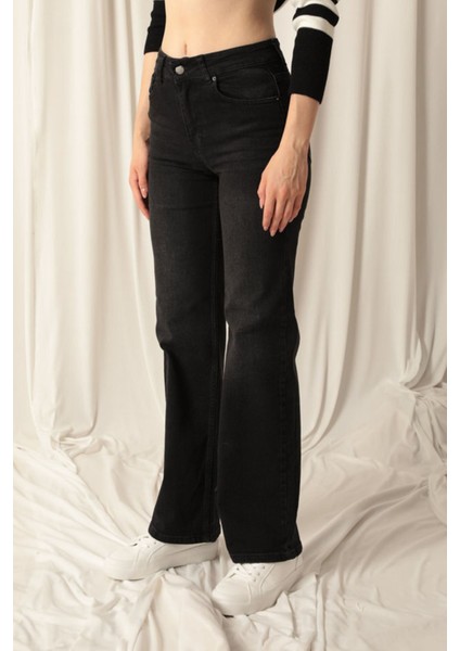 Denim Kumaş Wide Leg Kadın Siyah Kot Pantolon modelleri