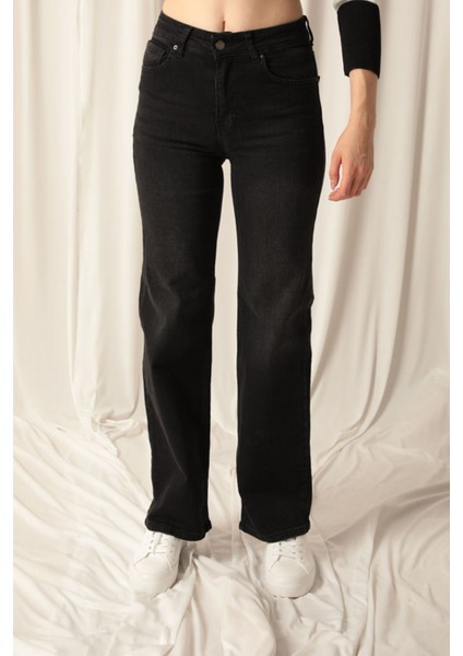 Denim Kumaş Wide Leg Kadın Siyah Kot Pantolon indirimleri