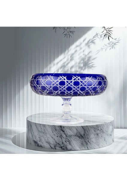 Renkli Kesme Kristal Ayaklı Kase/ Salata Kasesi- Sunum Kasesi-Meyvelik 28*28 Cm