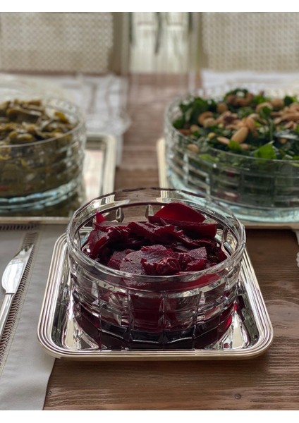 Kristal Kesme Cam Salata Kasesi Kare Dekor 3’Lü Takım