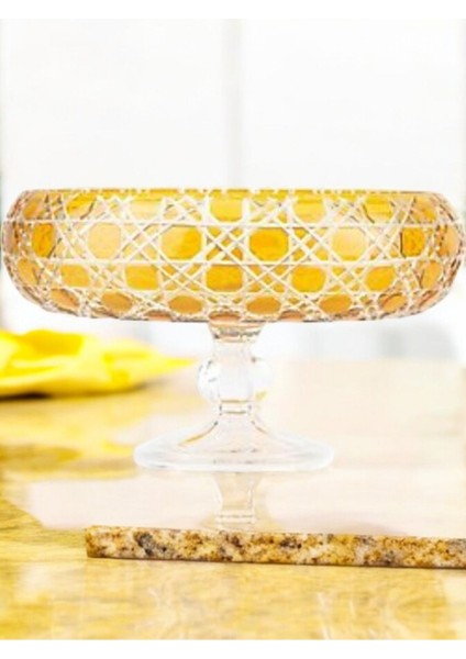 Renkli Kesme Kristal Ayaklı Kase/ Salata Kasesi- Sunum Kasesi-Meyvelik 28*28 Cm