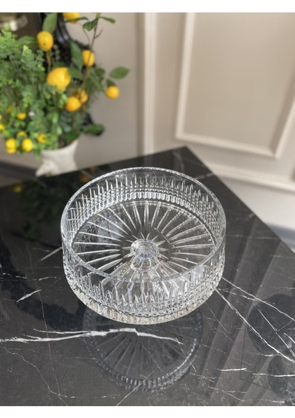 Kesme Kristal Cam Salata / Sunum Kasesi 19x19 Cm