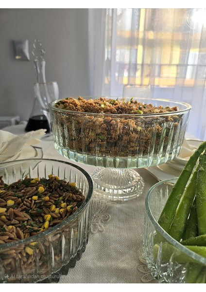 Kesme Kristal Cam Ayaklı Sunumluk Kase 25 Cm Salata Sunum Kasesi