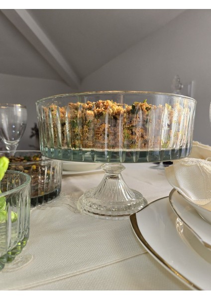 Kesme Kristal Cam Ayaklı Sunumluk Kase 25 Cm Salata Sunum Kasesi