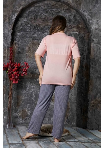 Kadın Büyük Beden Baskılı Kısa Kollu Bambu Pijama Takımı fırsatları