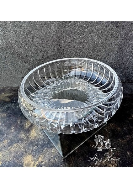 El Yapımı Kesme Kristal Cam Çizgi Desen Salata / Sunum Kasesi 22 Cm