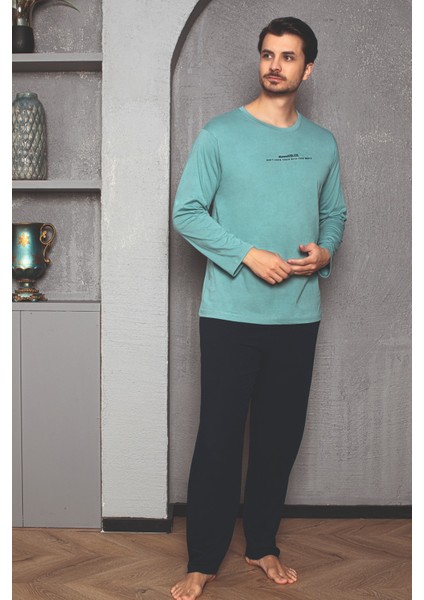 Erkek Baskılı Uzun Kollu Örme Pijama Takımı