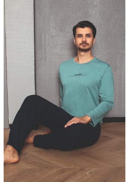 Erkek Baskılı Uzun Kollu Örme Pijama Takımı