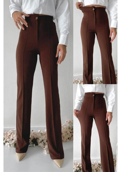 Çimalı Dar Paça Palazzo Pantolon, En Boy Likralı, 36-50 Beden Arası, Iş Pantolonu