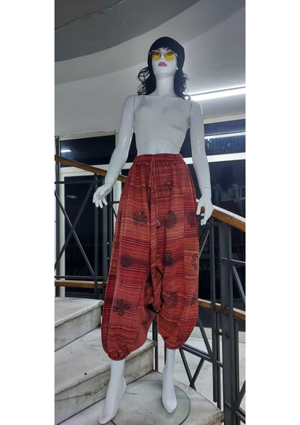 Hint Otantik Yıkamalı Taşlanmış Patchwork Uniseks Şalvar Pantolon (100 Cm)