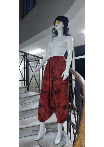 Hint Otantik Yıkamalı Taşlanmış Patchwork Uniseks Şalvar Pantolon (100 Cm)