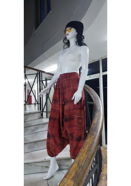 Hint Otantik Yıkamalı Taşlanmış Patchwork Uniseks Şalvar Pantolon (100 Cm)