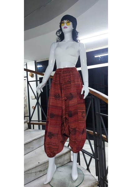 Hint Otantik Yıkamalı Taşlanmış Patchwork Uniseks Şalvar Pantolon (100 Cm)