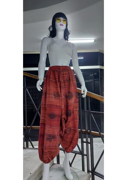 Hint Otantik Yıkamalı Taşlanmış Patchwork Uniseks Şalvar Pantolon (100 Cm)