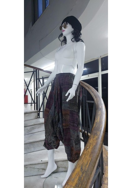Hint Otantik Yıkamalı Taşlanmış Patchwork Uniseks Şalvar Pantolon (100 Cm) modelleri