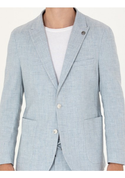 Erkek Açık Mavi Ekstra Slim Fit Keten Karışımlı Takım Elbise 50267644-VR003