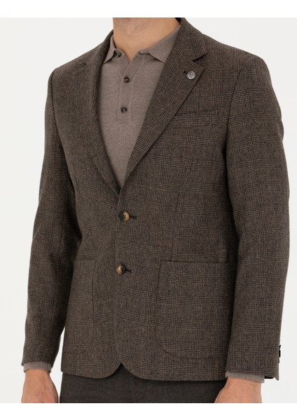 Erkek Kahverengi Yün Karışımlı Slim Fit Ceket 50273163-VR029