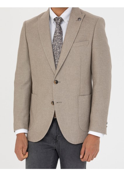 Erkek Bej Ekstra Slim Fit Yün Karışımlı Blazer Ceket 50273158-VR011