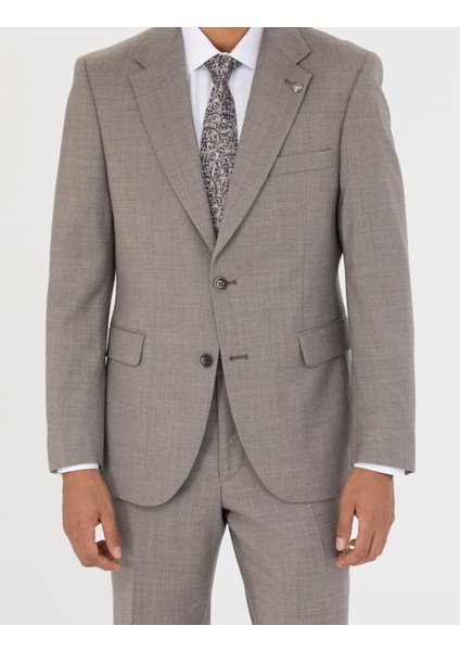 Erkek %100 Yün Açık Kahverengi Slim Fit Takım Elbise 50272759-VR002