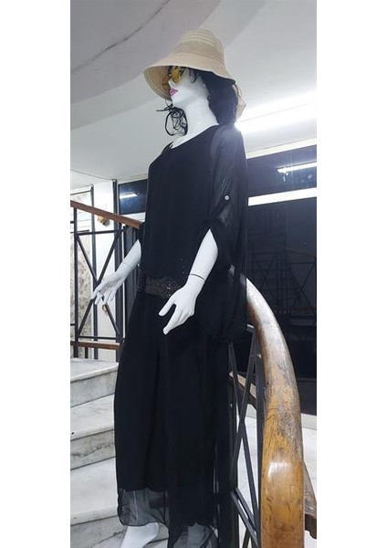 Italyan Payetli Ipek Bluz Pantolon Takım