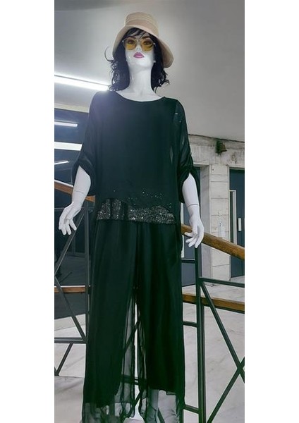 Italyan Payetli Ipek Bluz Pantolon Takım fırsatları