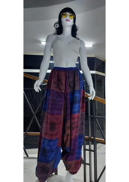 Hint Otantik Yıkamalı Taşlanmış Patchwork Uniseks Şalvar Pantolon (100 Cm)
