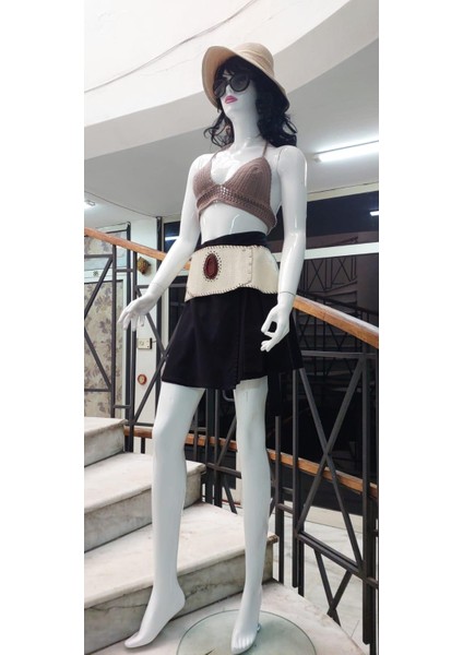 Boho Doğal Taşlı Zımbalı Deri Kemer (90 CM-105 Cm)