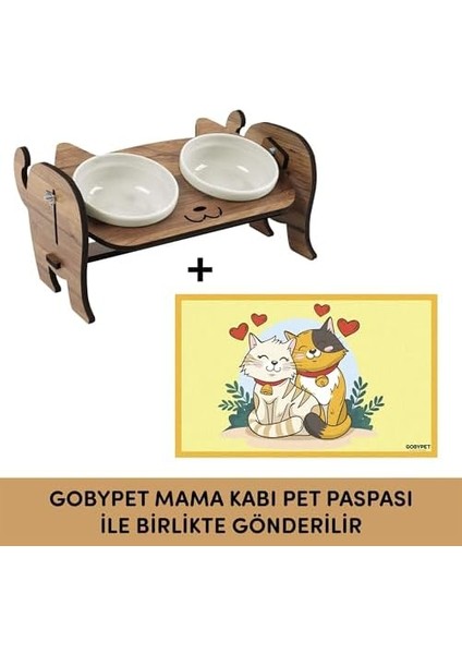 Gobypet Always The Best Ahşap Kedi Mama ve Su Kabı ile Kedi Köpek Paspası - Demonte Kedi Mama Su Kabı, Çift Hazneli Seramik Mama ve Su Kabı - Ayarlanabilir Mama Kabı (Beyaz Seramik) fiyatları