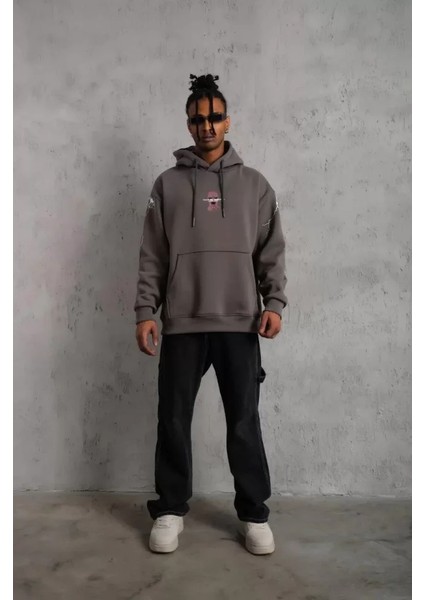 Erkek Maske Baskılı Kapüşonlu Sweat - Gri fırsatları
