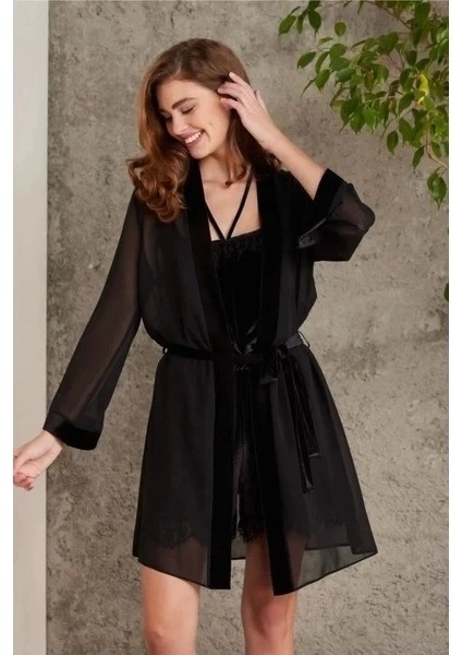 4800 Dantelli Kadife Tulum Sabahlik Takım