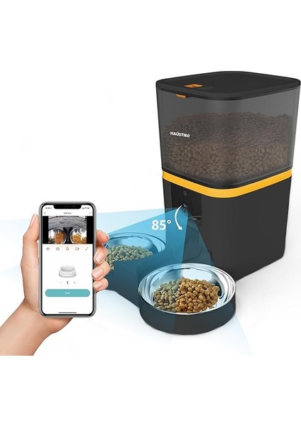 Haustier QQ025-DUAL Kameralı Akıllı Kedi Köpek Otomatik Mama Kabı, App Uzaktan Kontrol, Sesle Çağırma, 480P Kamera, 4lt Hazne, Çift Metal Kase modelleri