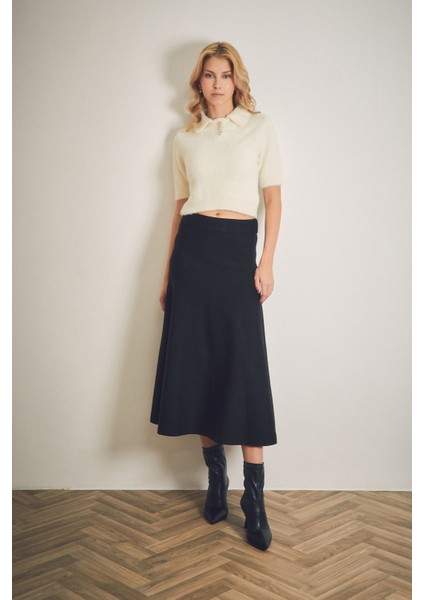 Basic Beli Lastikli Triko Etek