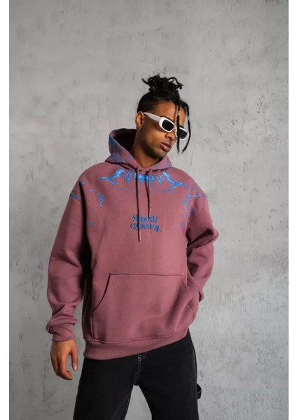 Erkek Yıldırım Baskılı Kapşonlu Sweat - Gül Kurusu modelleri