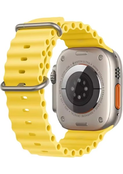 Ocean Loop Sarı Silikon Kordon 42,44,45,49MM Apple Watch Uyumlu 7,8,9,10,ultra Akıllı Saat Kordonu