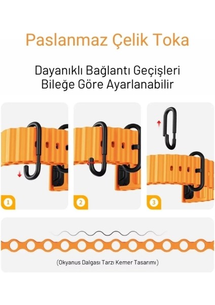 Ocean Loop Sarı Silikon Kordon 42,44,45,49MM Apple Watch Uyumlu 7,8,9,10,ultra Akıllı Saat Kordonu modelleri