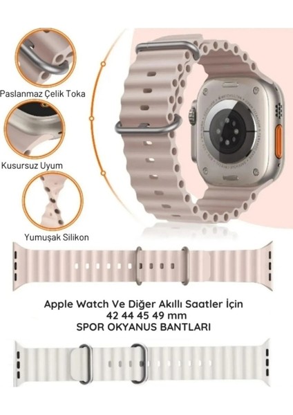 Ocean Loop Sarı Silikon Kordon 42,44,45,49MM Apple Watch Uyumlu 7,8,9,10,ultra Akıllı Saat Kordonu indirimleri