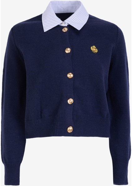 Gömlek Yaka Düz Mavi Kadın Bluz Kupır