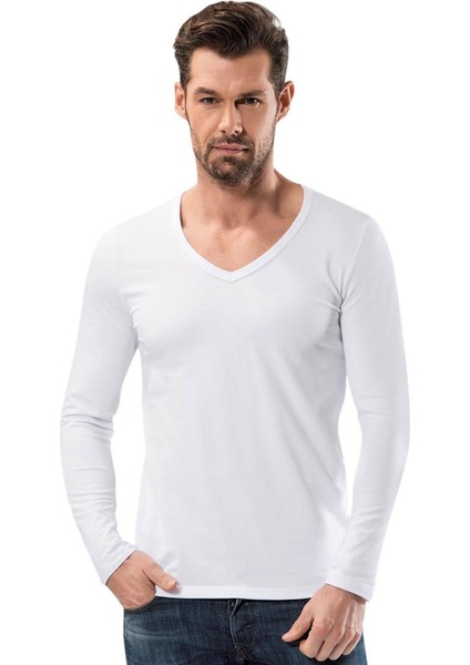 Yeni Br V Yaka Uzun Kollu Fit Kalıp T Shirt 1166