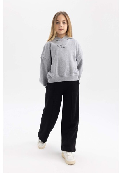 Kız Çocuk Siyah Wide Leg Geniş Paça Basic Düz Pamuklu Pantolon B7784A8NS fiyatları