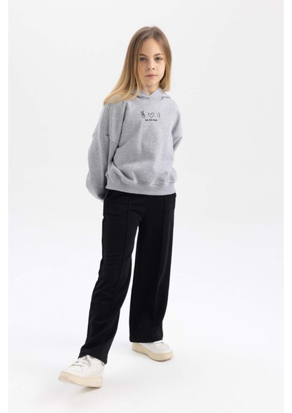 Kız Çocuk Siyah Wide Leg Geniş Paça Basic Düz Pamuklu Pantolon B7784A8NS modelleri